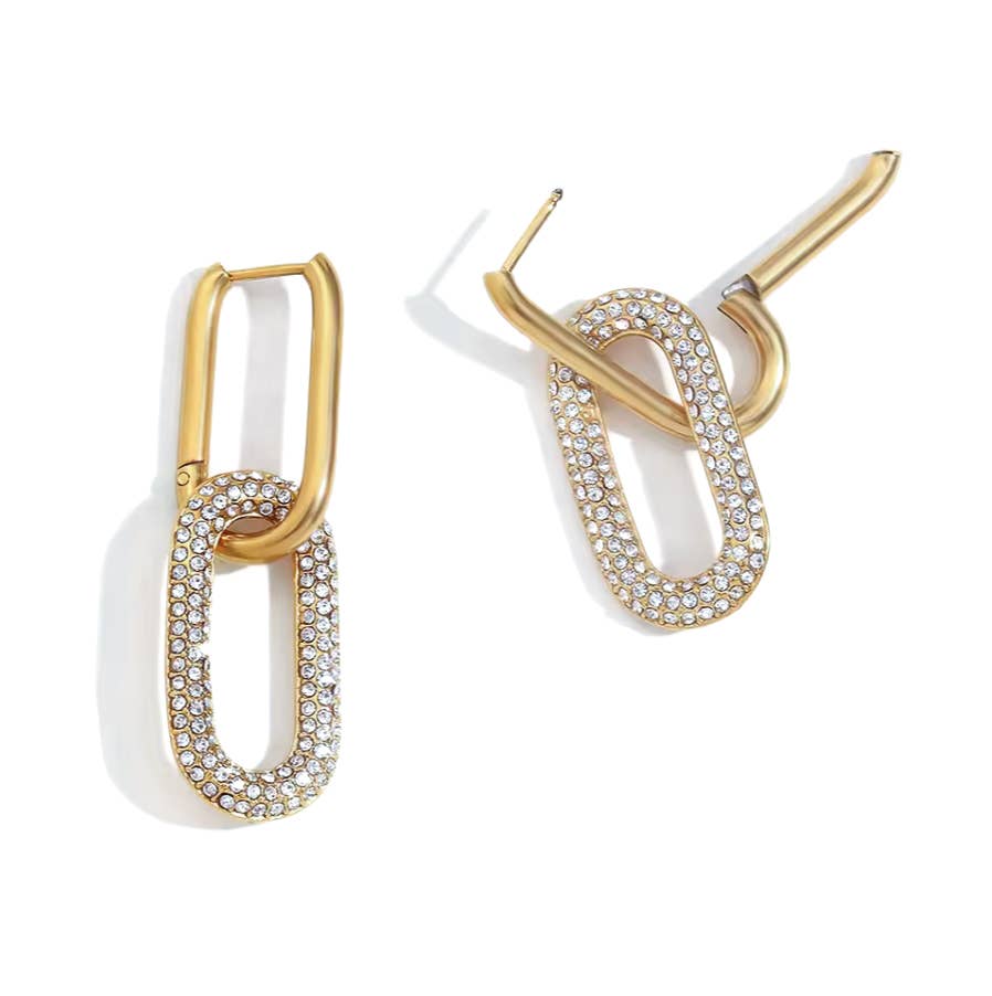 Cz Oval Link Dangle Earrings