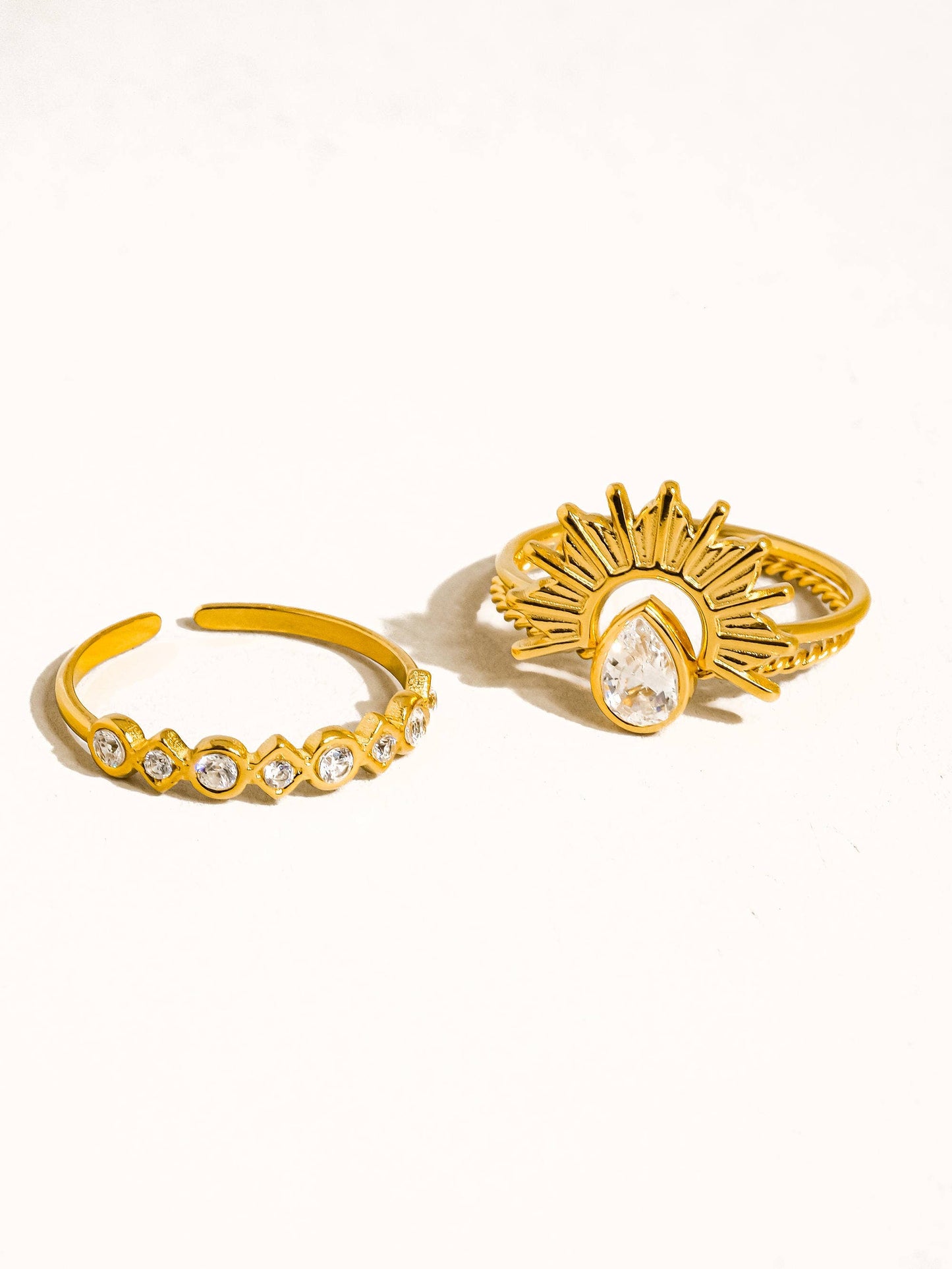 Francoise 18K Gold Sun Stone CZ Layered Ring