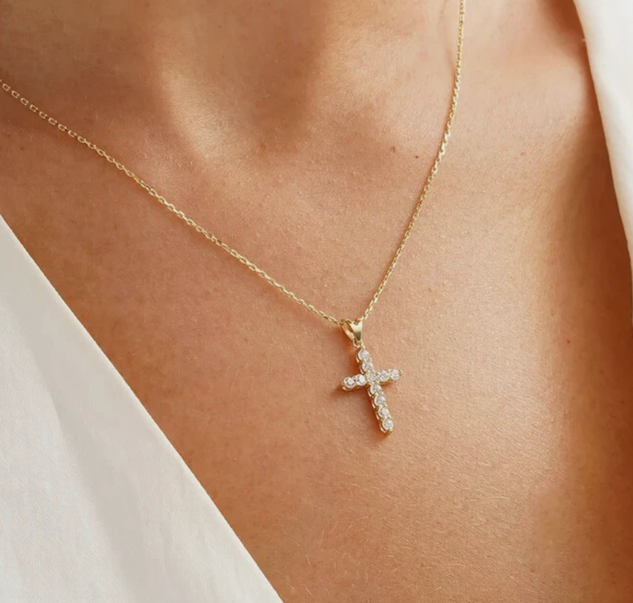 CZ Cross Necklace Stainless Steel