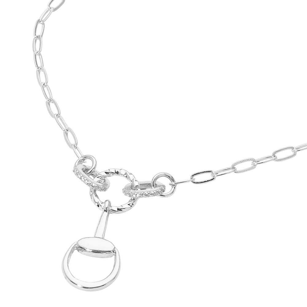 Rhinestone Paved Horsebit Link Paperclip Chain Necklace