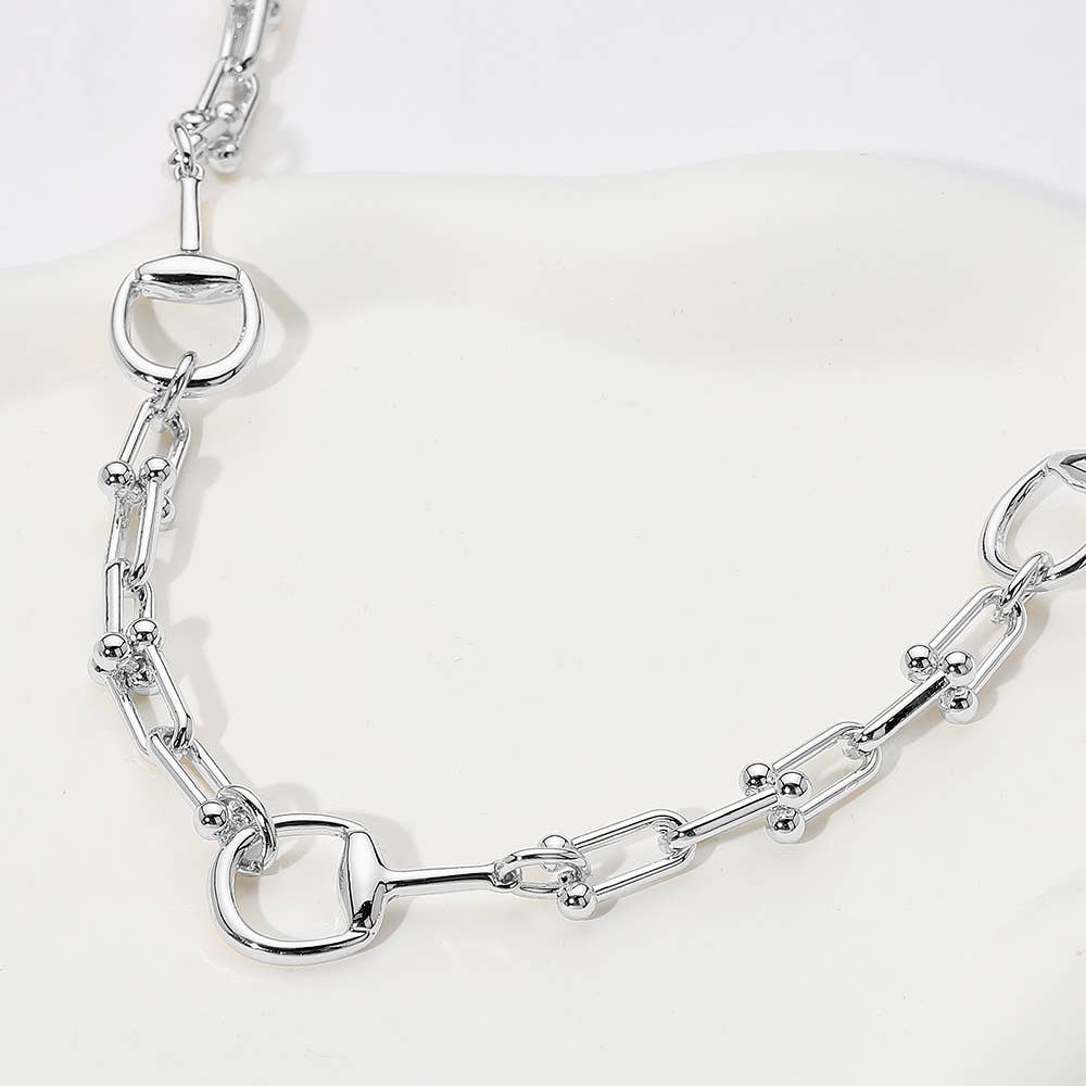 14K Gold Plated Horsebit Industrial Link Chain Necklace