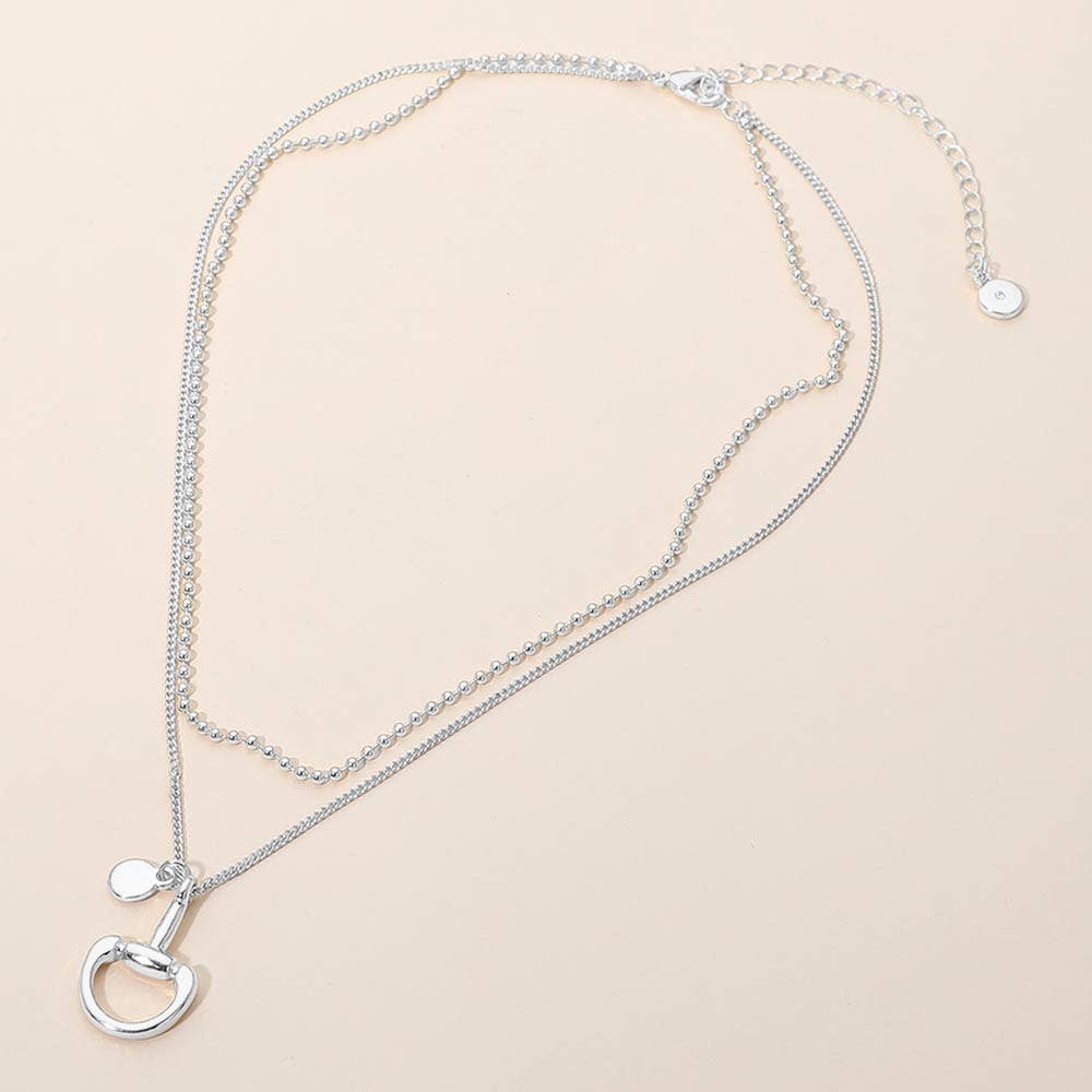 Polished Horsebit Charm Beaded Chain Layered Necklace