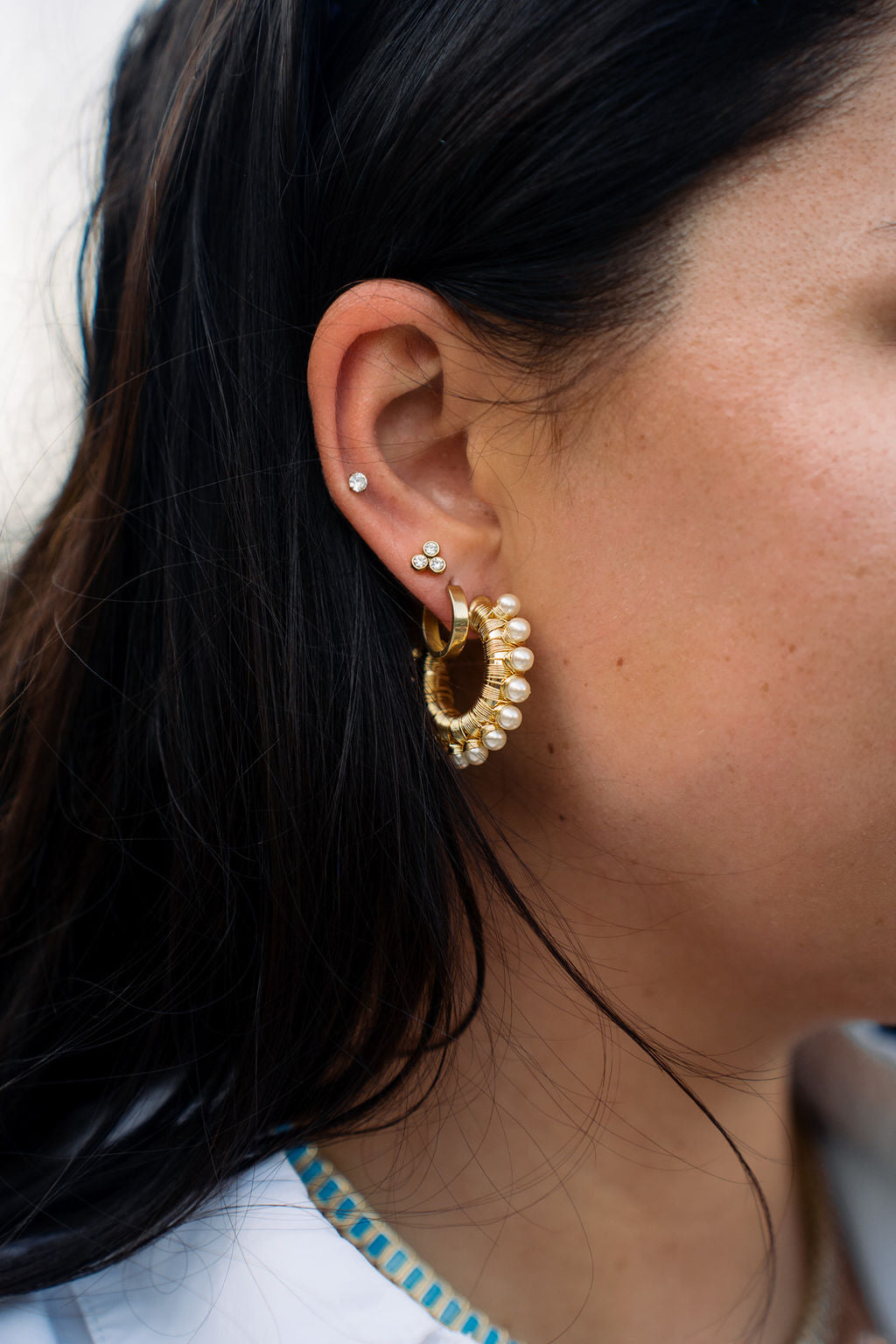 18K Gold Filled Pearl Wire Wrapped Hoop Earrings