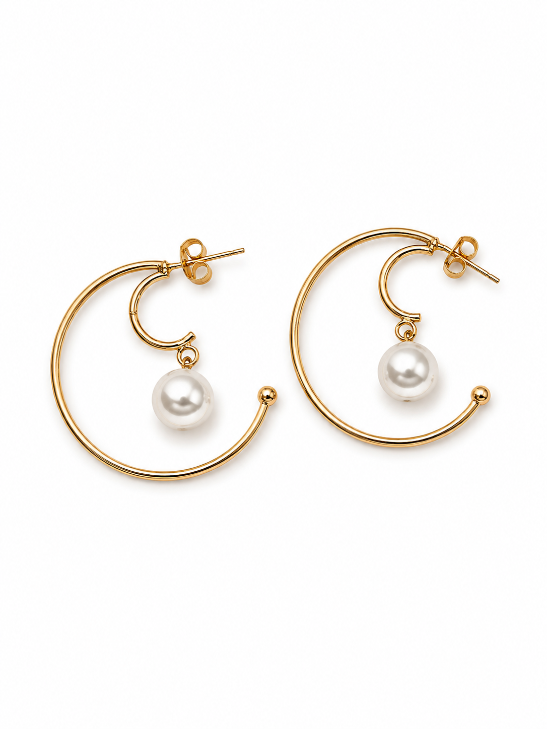 Unique Gold Hoops with Pearl