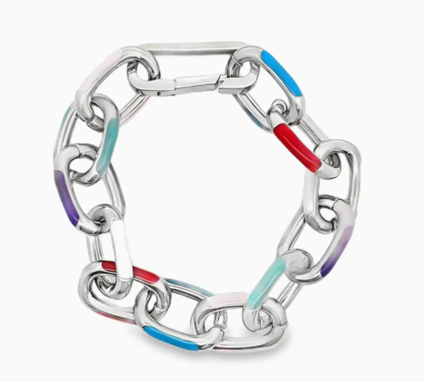 Multicolor Enamel Paperclip Link Necklace & Bracelet