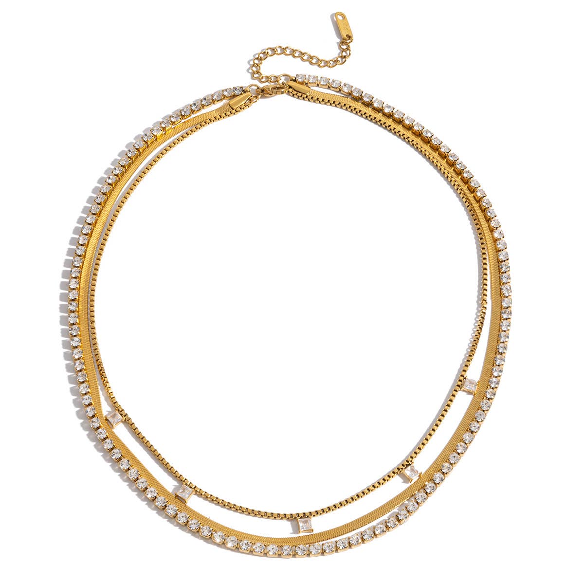 Tennis Herringbone Layer Necklace