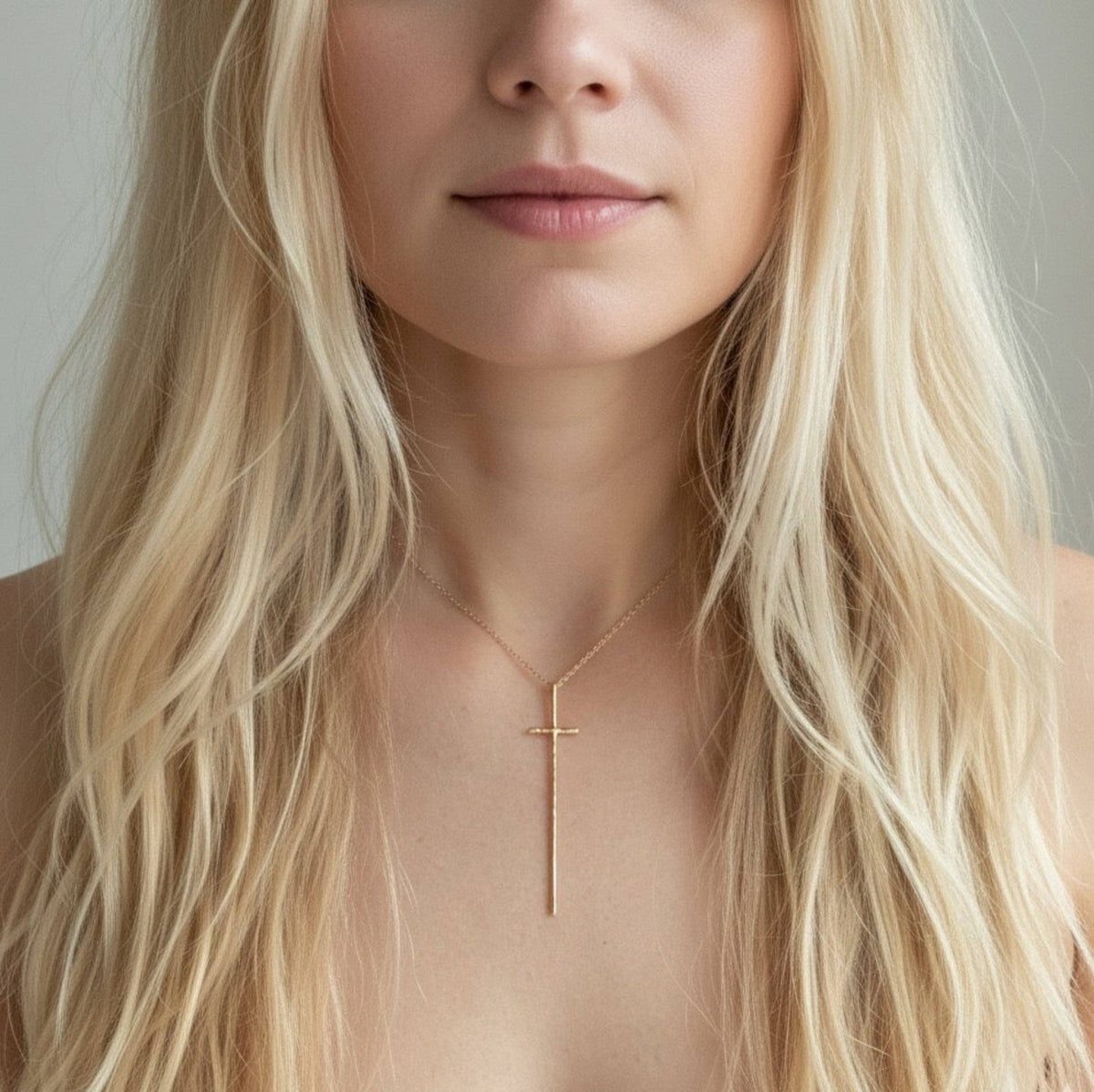 Minimal Long Cross Necklace