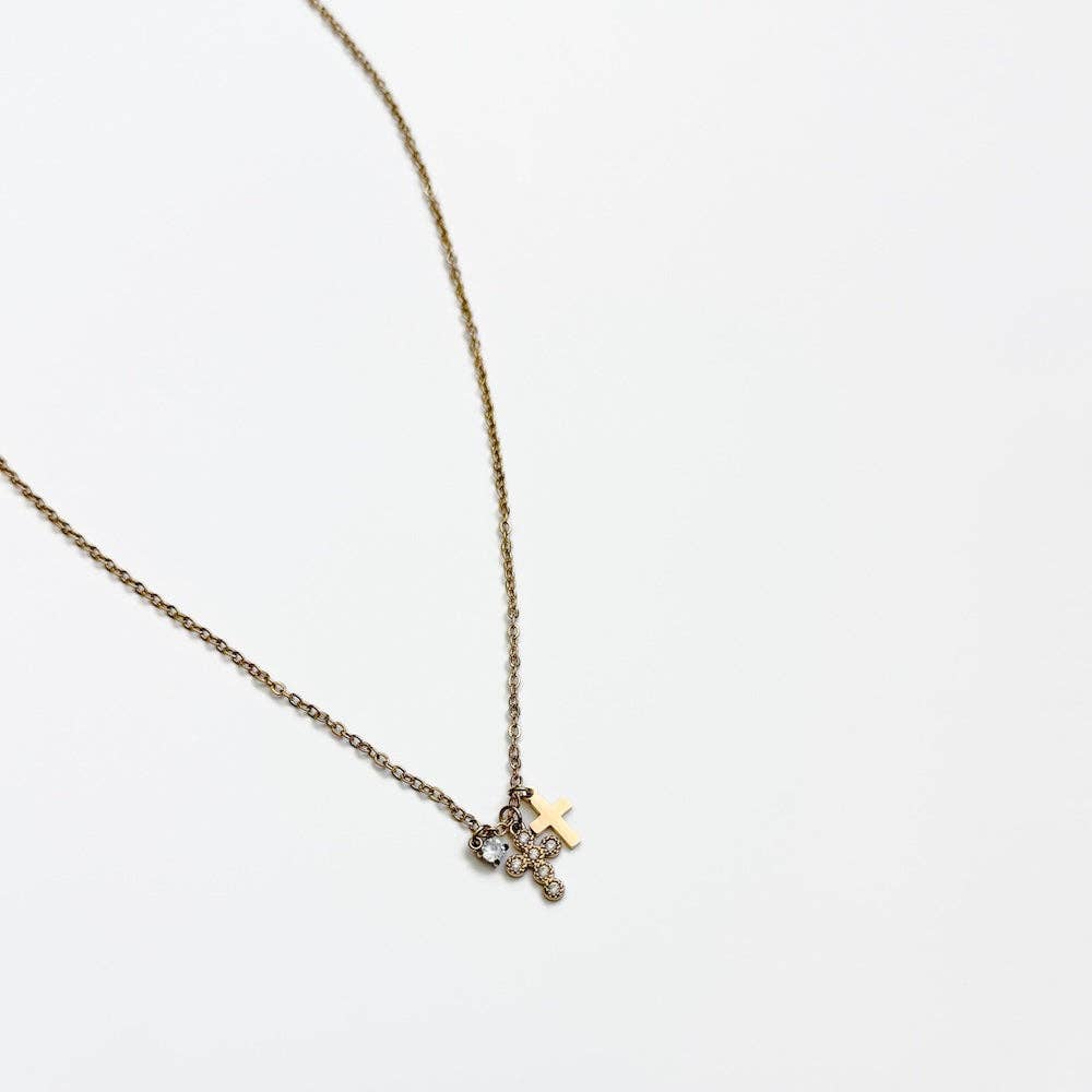 Petite Double Cross Necklace