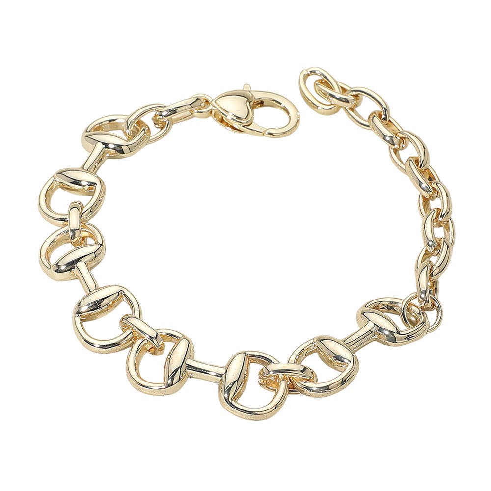 14K Gold Plated Horsebit Link Chain Bracelet