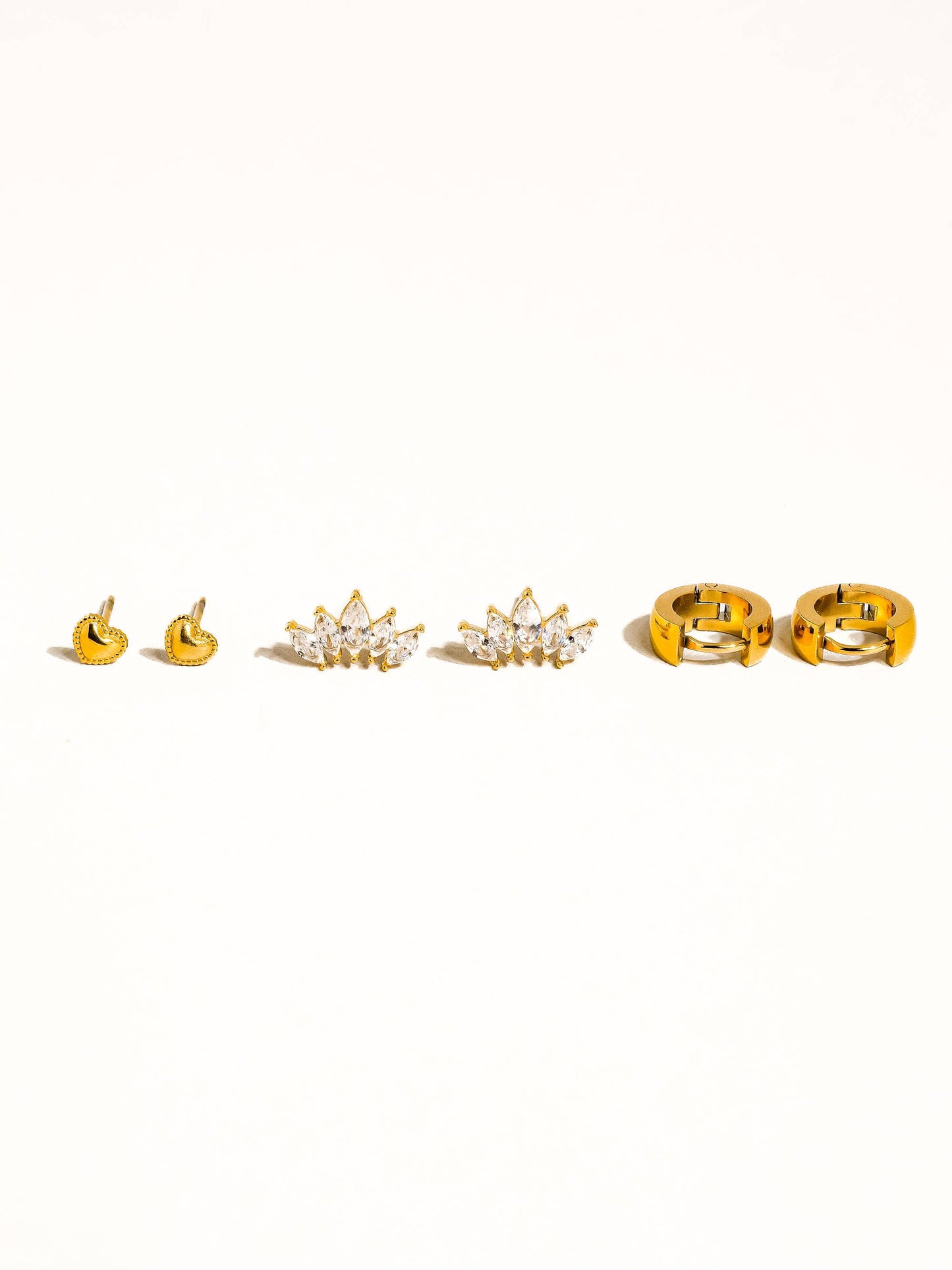 Anouk 18K Gold Hearts, Hoops &CZ Earring Set