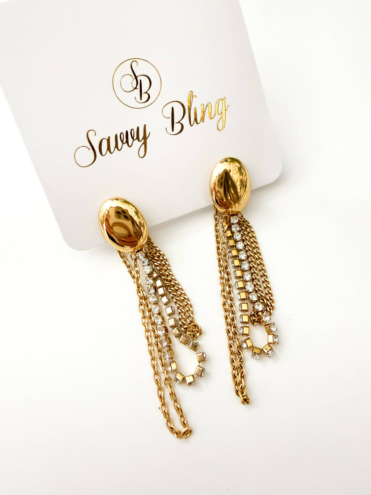 Oval Tennis Chain Dangle Earrings