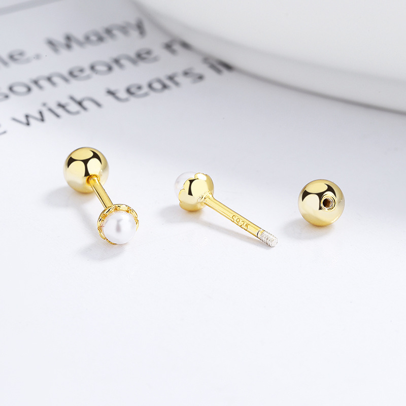 Tiny Small Pearl Flower Stud Earrings in 925 Sterling Silver