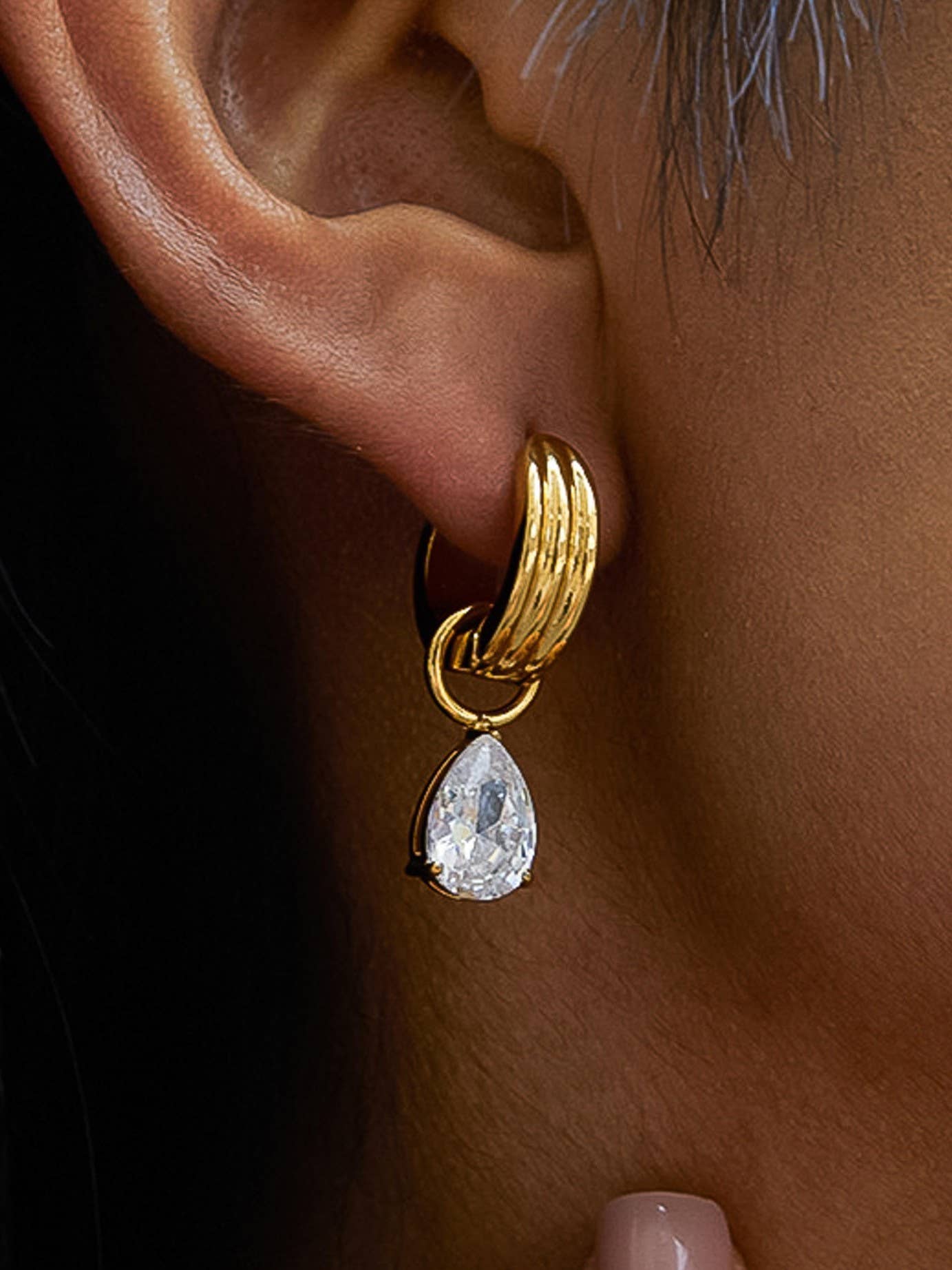 Saffron 18K Gold Teardrop CZ Mismatch Earrings