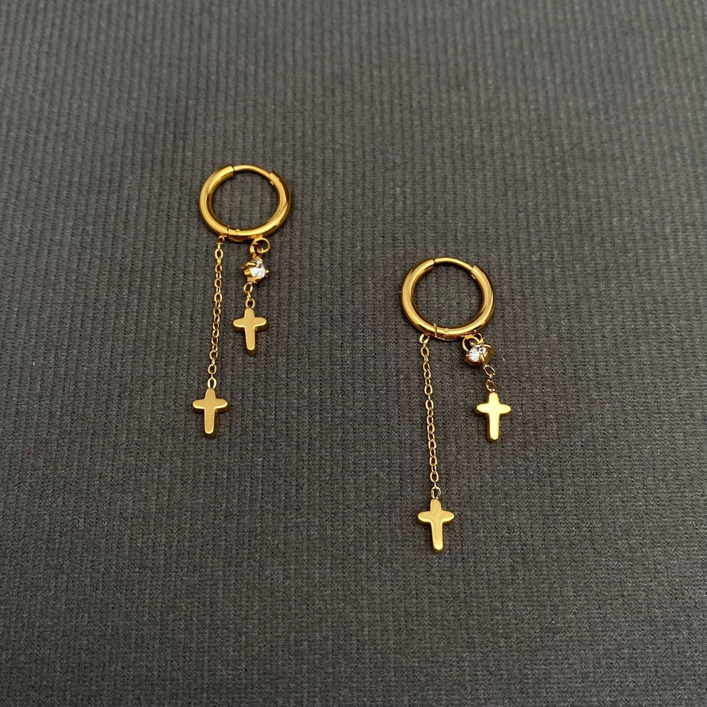 Double K Cross Huggie Earrings