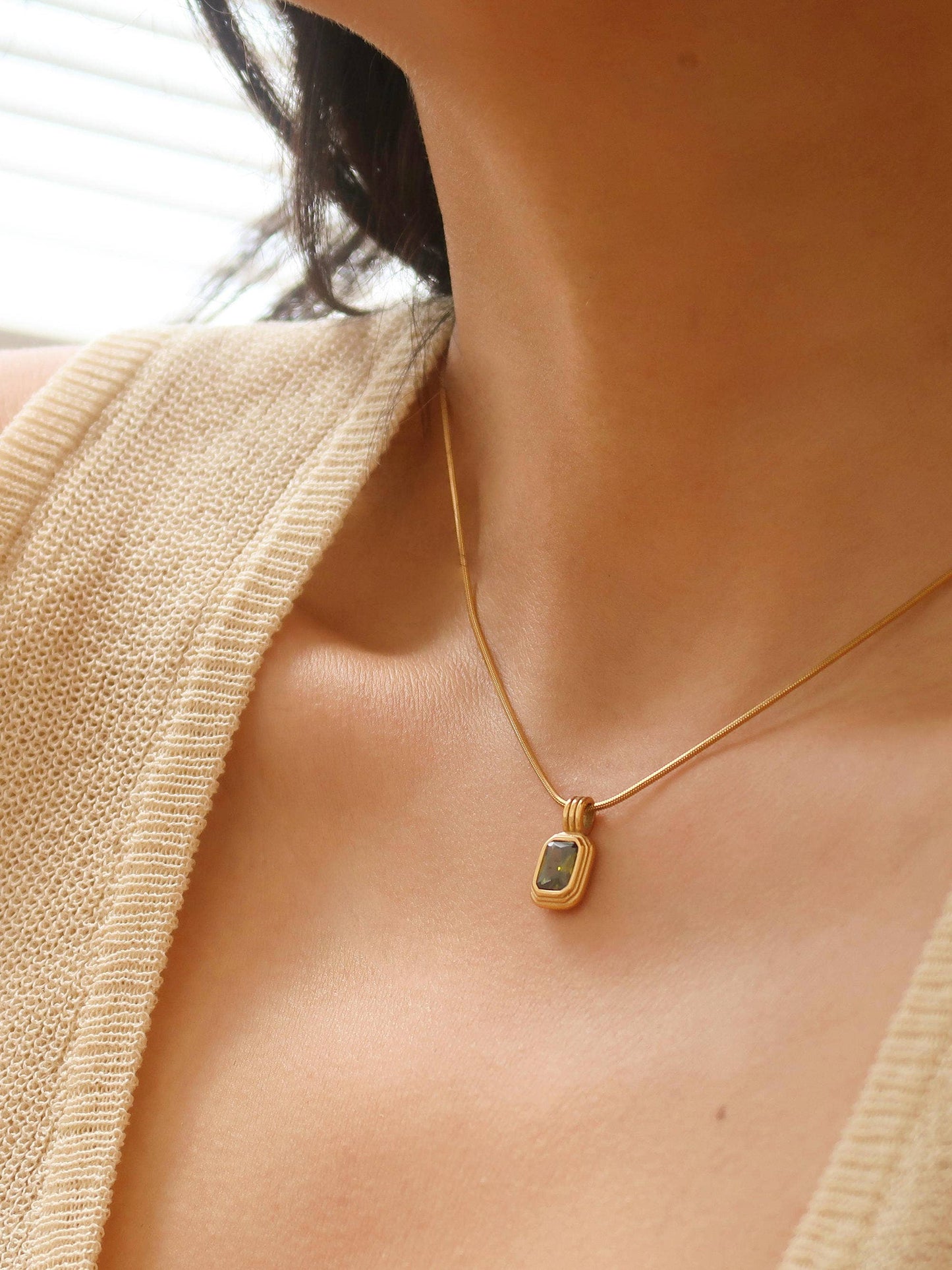 Maeve 18K Green Square Stone Pendant