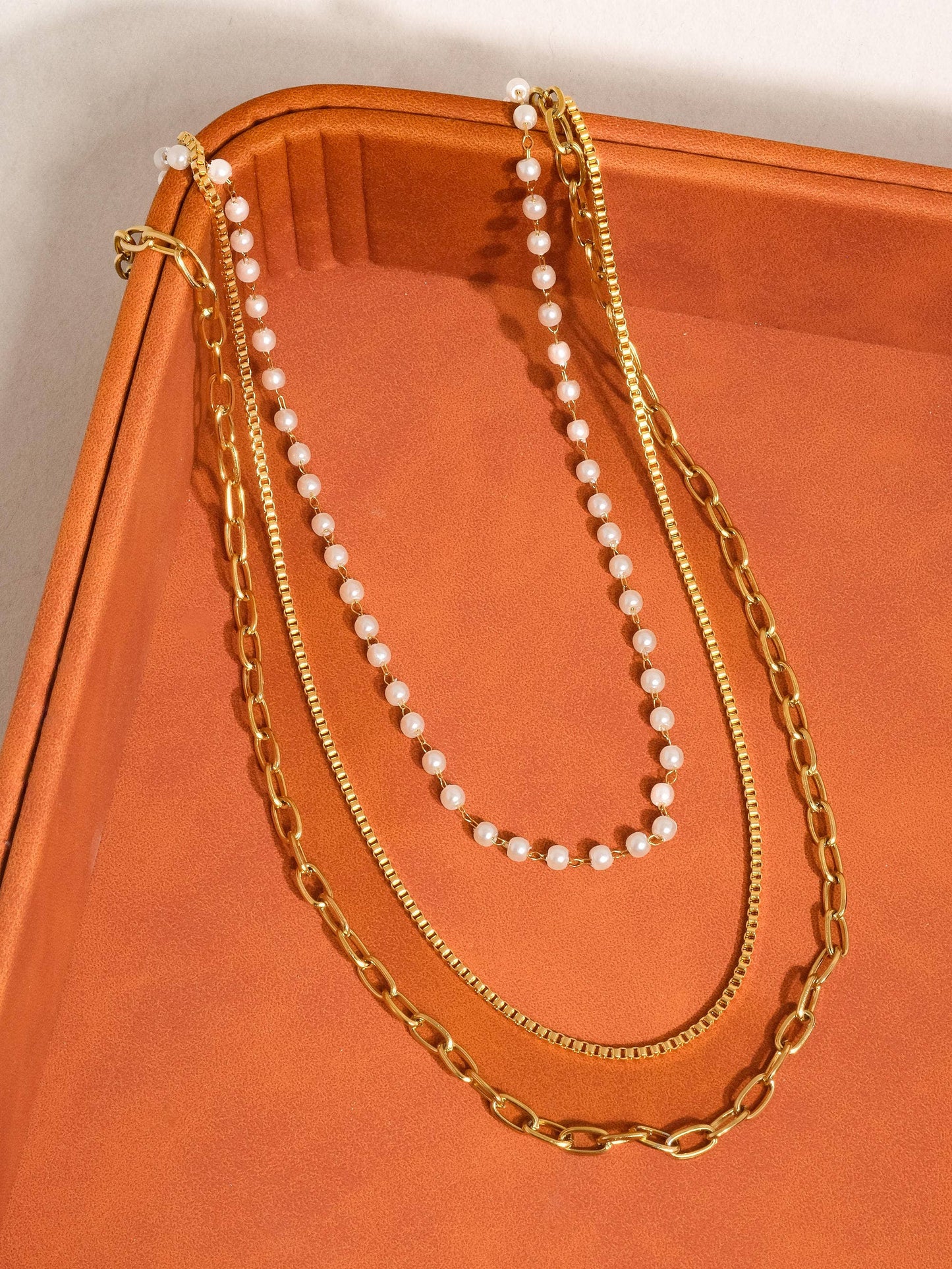 Cadeaux 18K Gold Stacked Pearl Chain Necklace