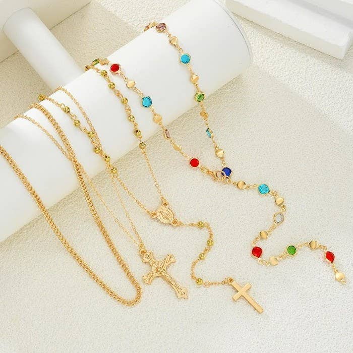 Riggs Multi Stone Cross Lariat Layer Necklace