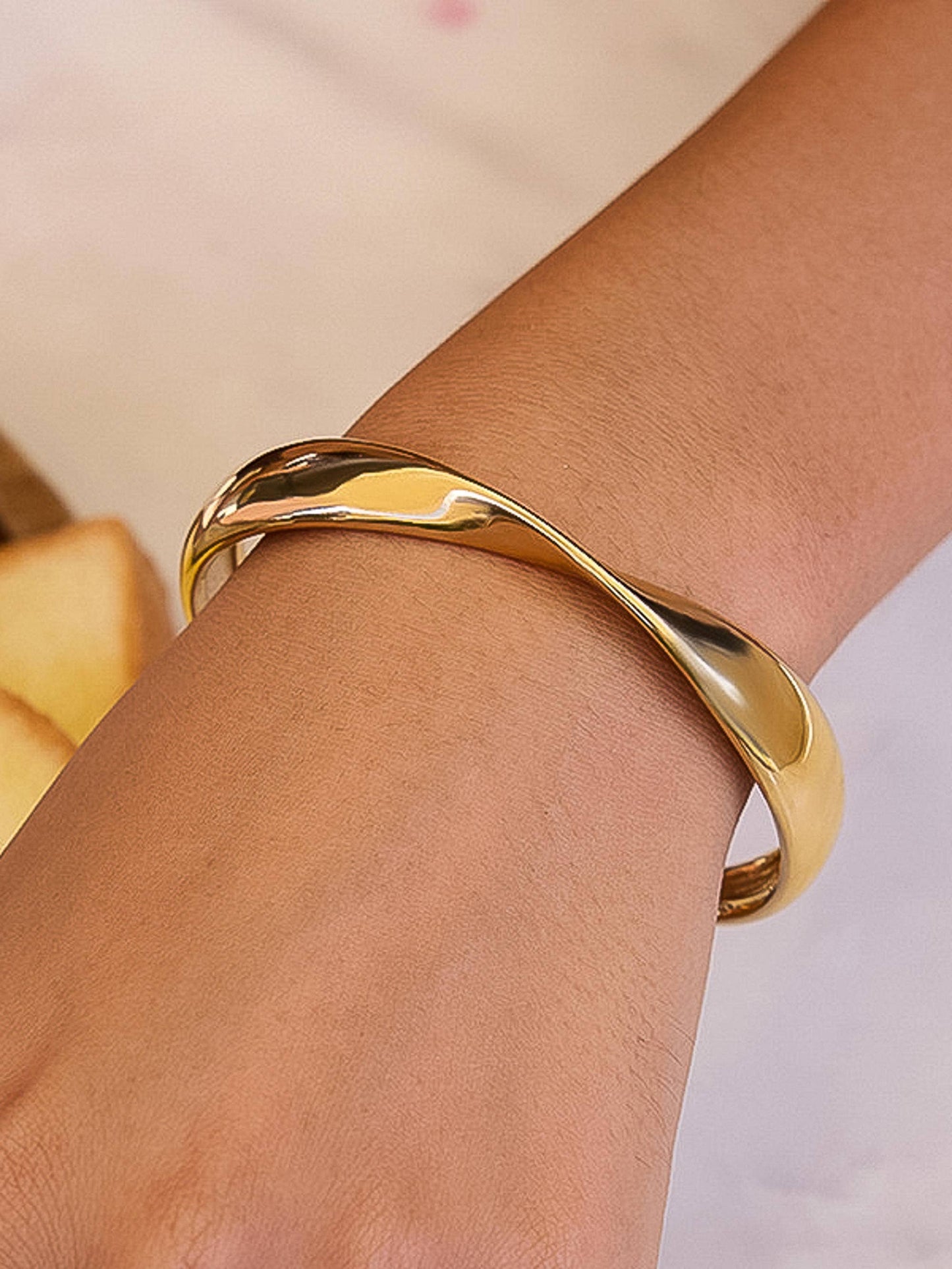 Fioren 18K Gold Sleek Twist Cuff Bracelet