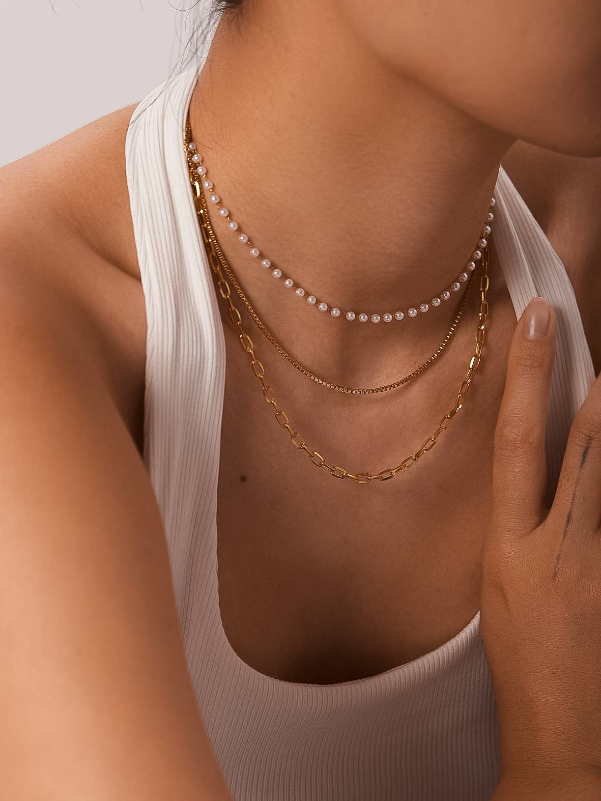 Cadeaux 18K Gold Stacked Pearl Chain Necklace
