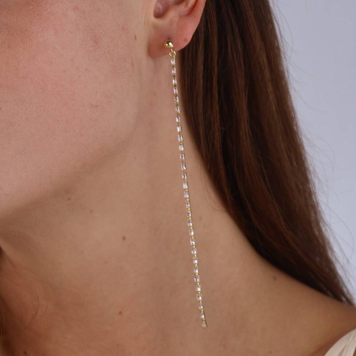18k Gold Filled Baguette Chain Drop Earrings