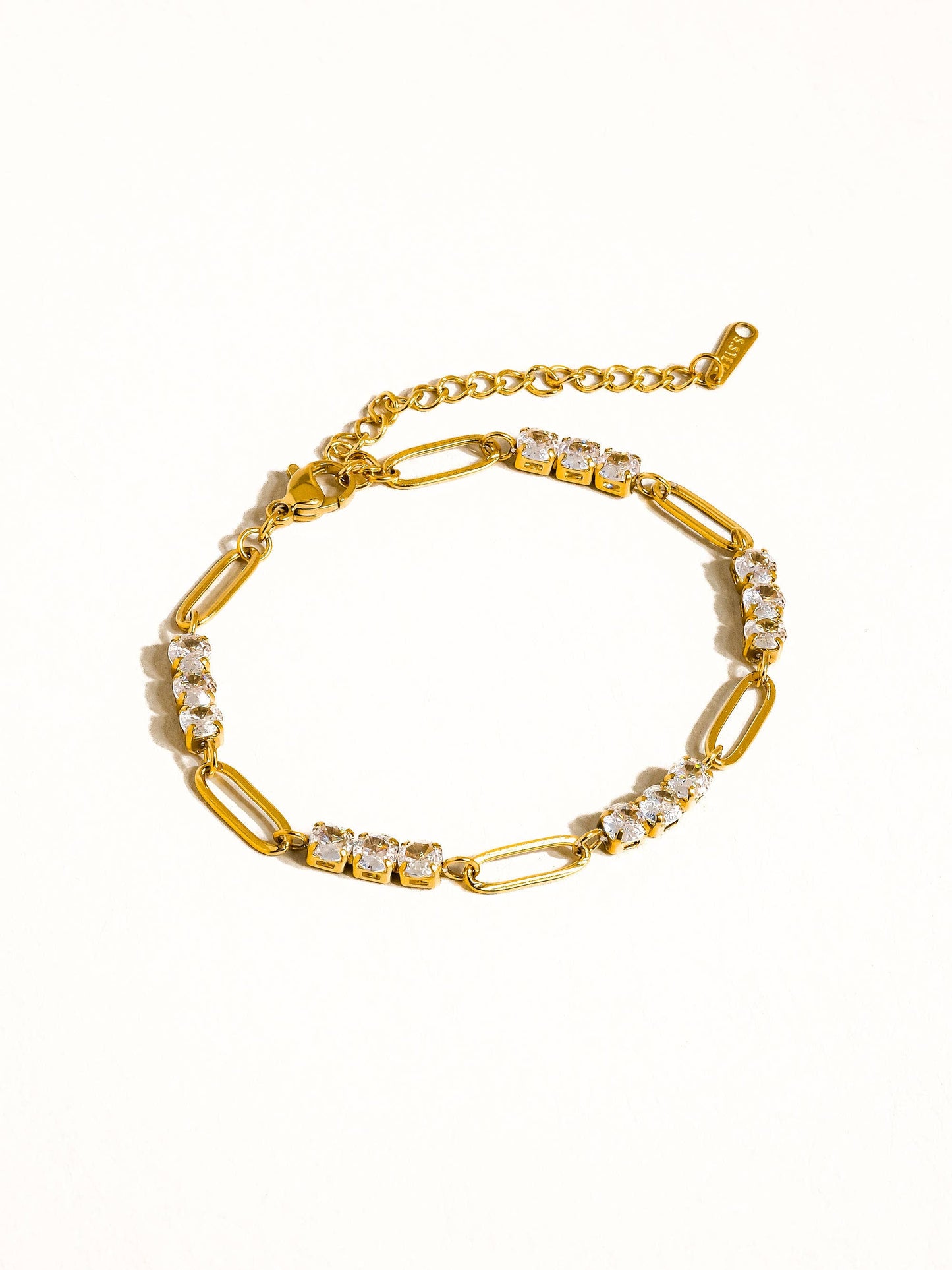 Basil 18K Gold Rhinestone Chain Bracelet