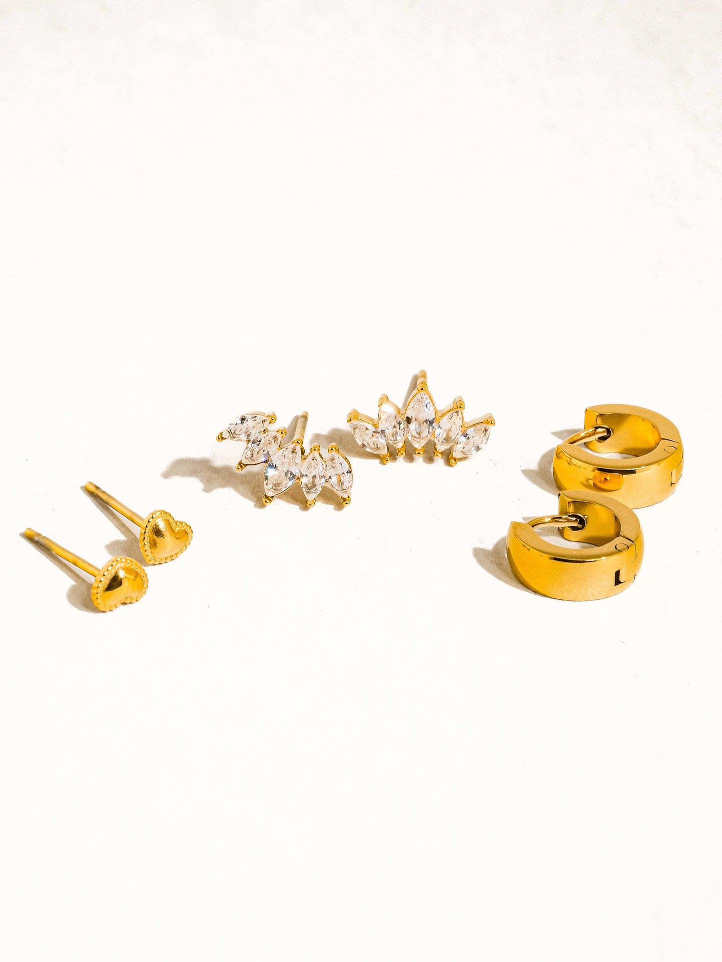 Anouk 18K Gold Hearts, Hoops &CZ Earring Set
