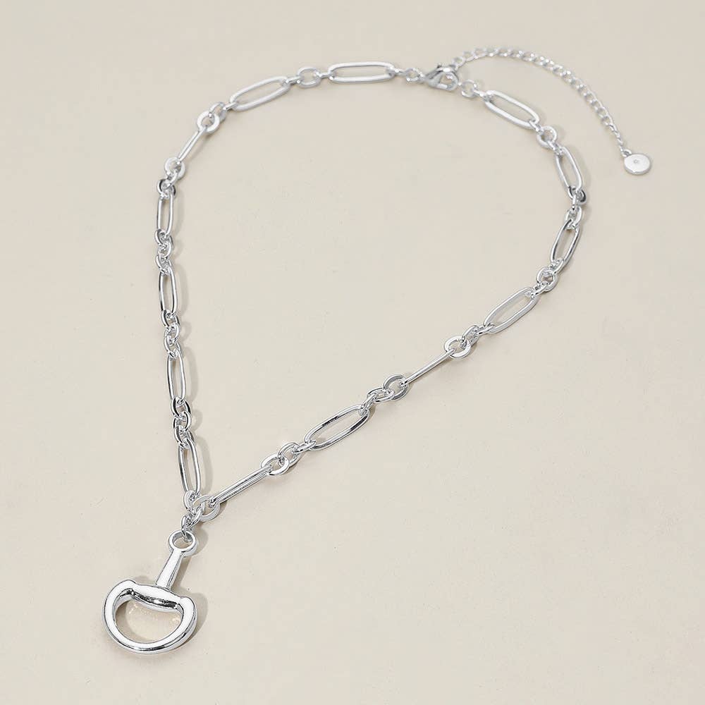 Half Horsebit Pendant Metal Chain Necklace