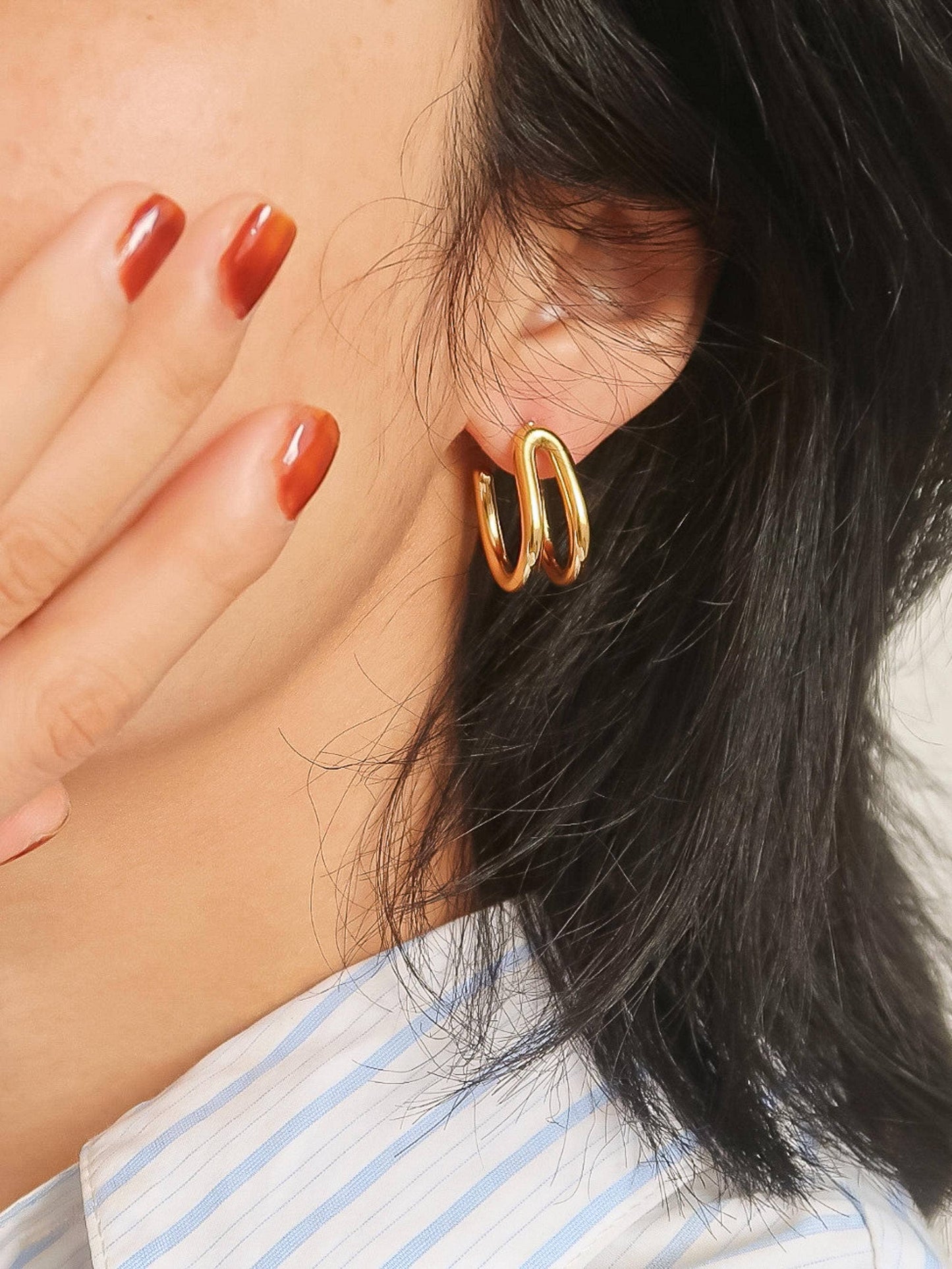 Lucille 18K Gold Double C Hoop Earring