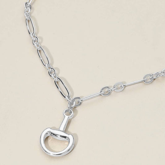 Half Horsebit Pendant Metal Chain Necklace