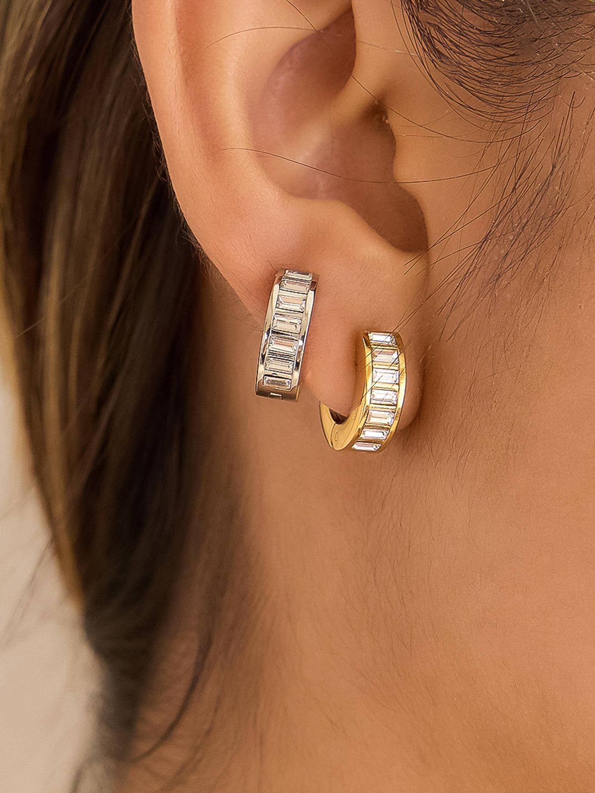 Joielle 18K Gold Baguette CZ Hoop Earrings