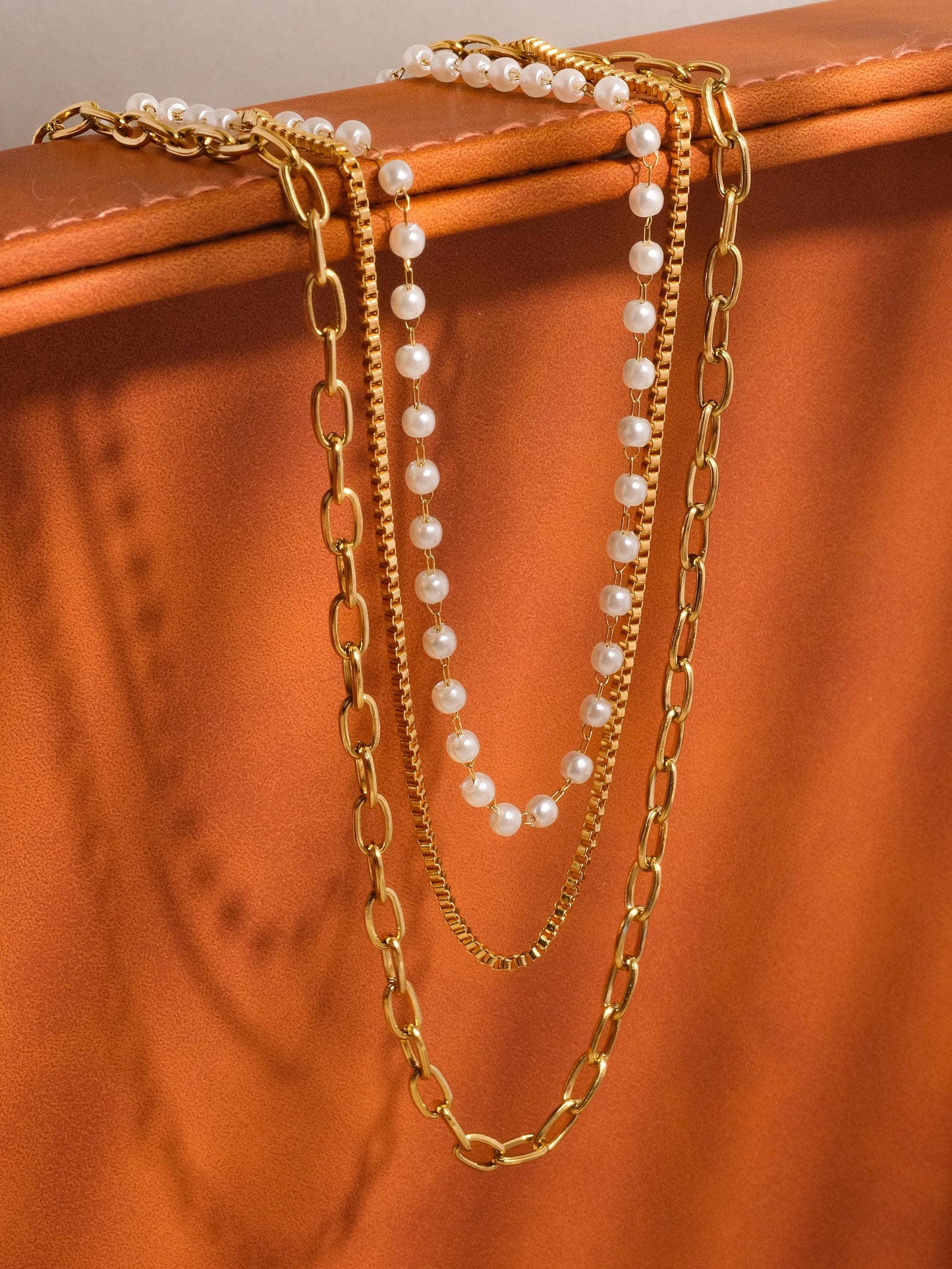 Cadeaux 18K Gold Stacked Pearl Chain Necklace