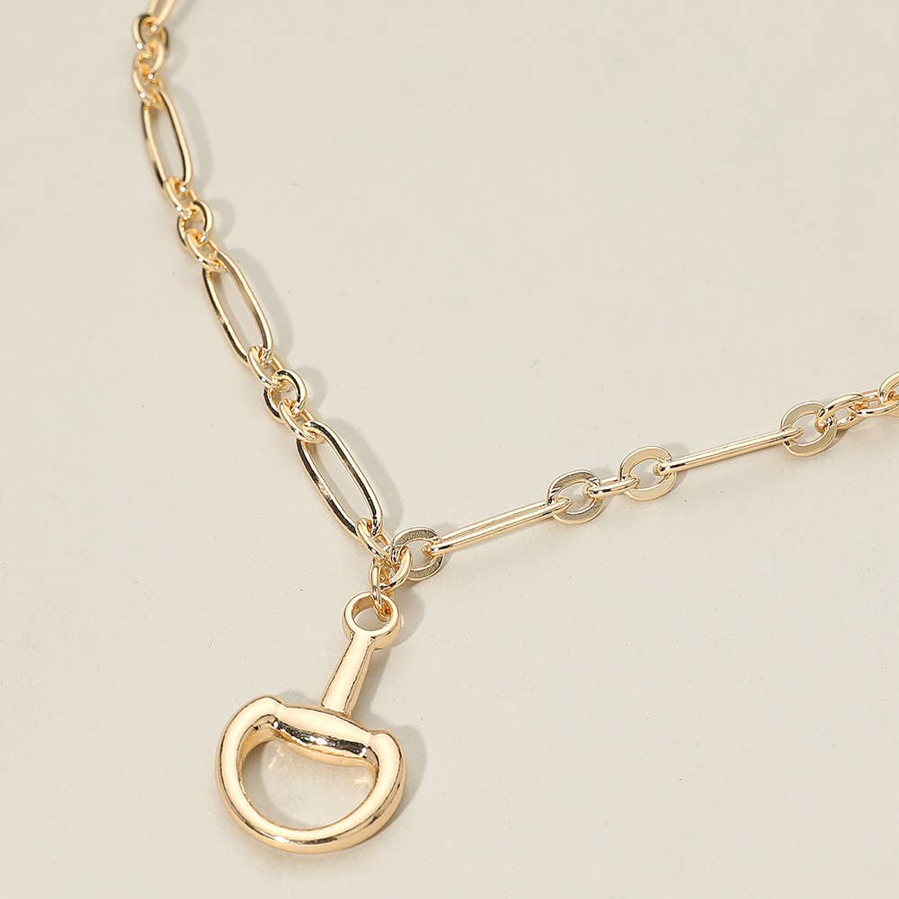Half Horsebit Pendant Metal Chain Necklace