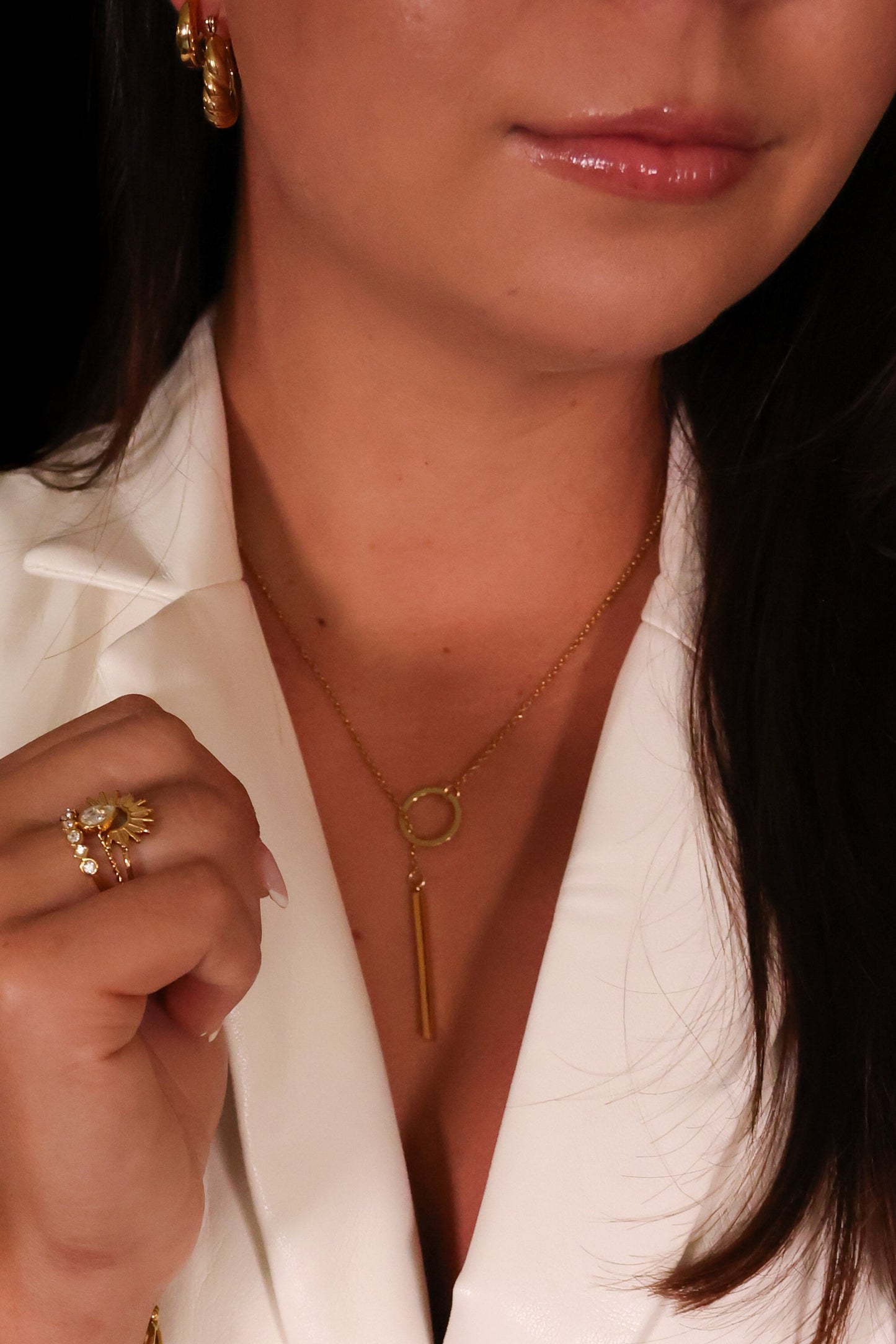 18K Gold Loop Chain Lariat Necklace