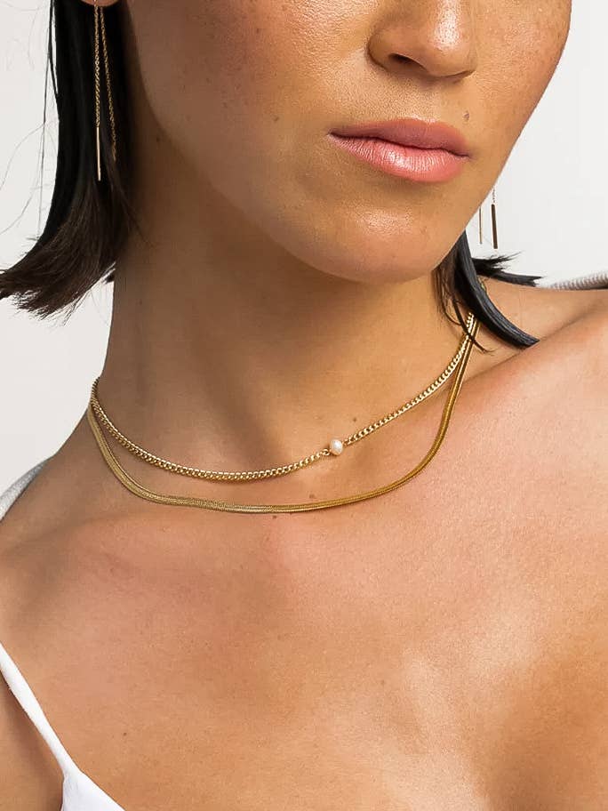 Owen 18K Gold layered Pearl Chain Necklace