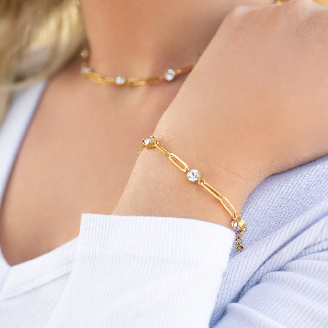 Station Stone Paperclip Chain Bracelet