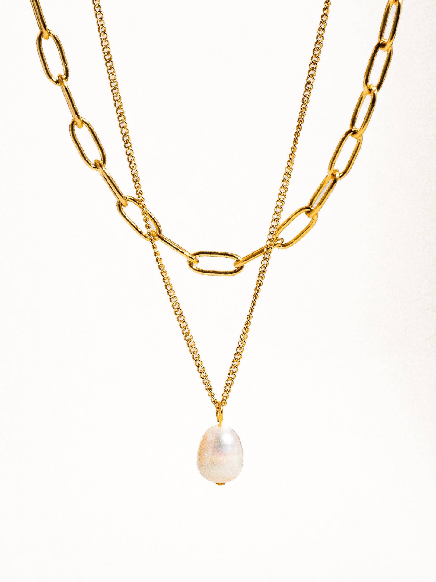 Percy 18K Gold Layered Chain Pearl Necklace