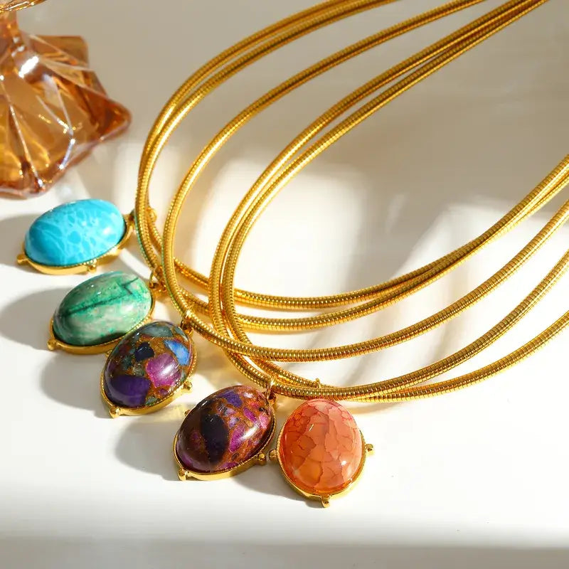Oval Natural Stone Choker Necklace