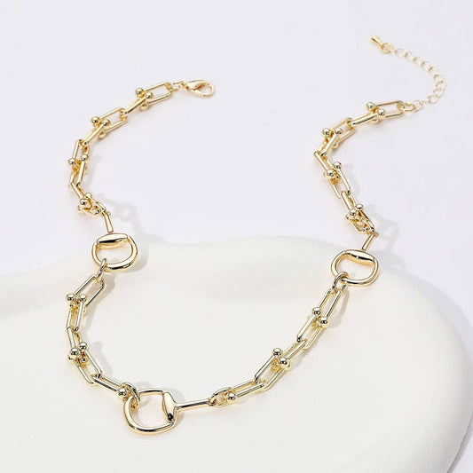 14K Gold Plated Horsebit Industrial Link Chain Necklace