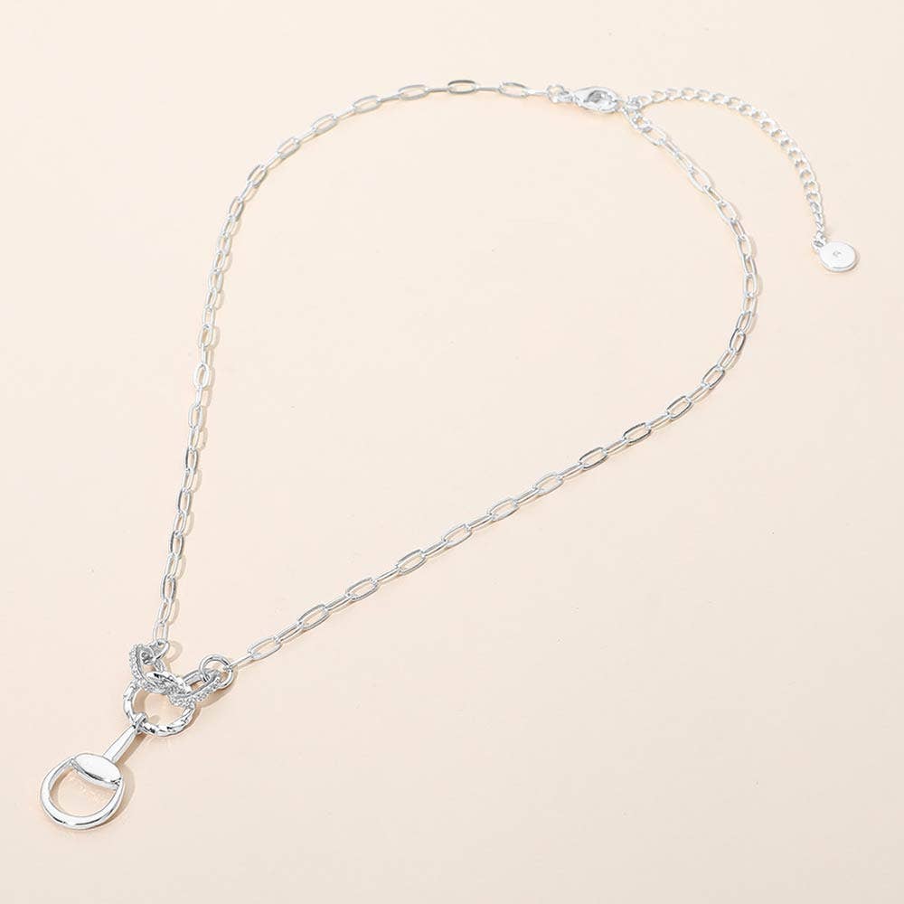 Rhinestone Paved Horsebit Link Paperclip Chain Necklace