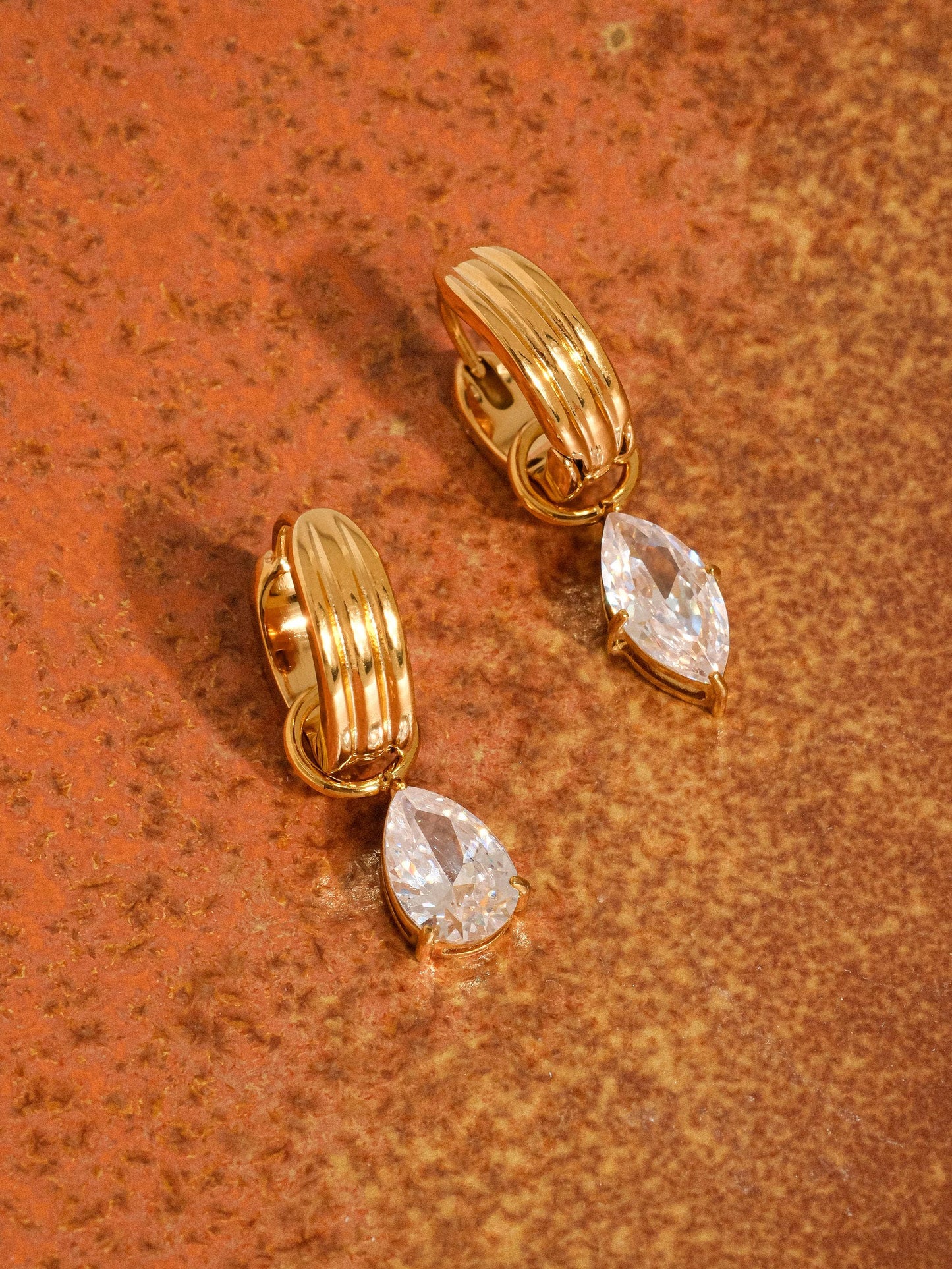 Saffron 18K Gold Teardrop CZ Mismatch Earrings