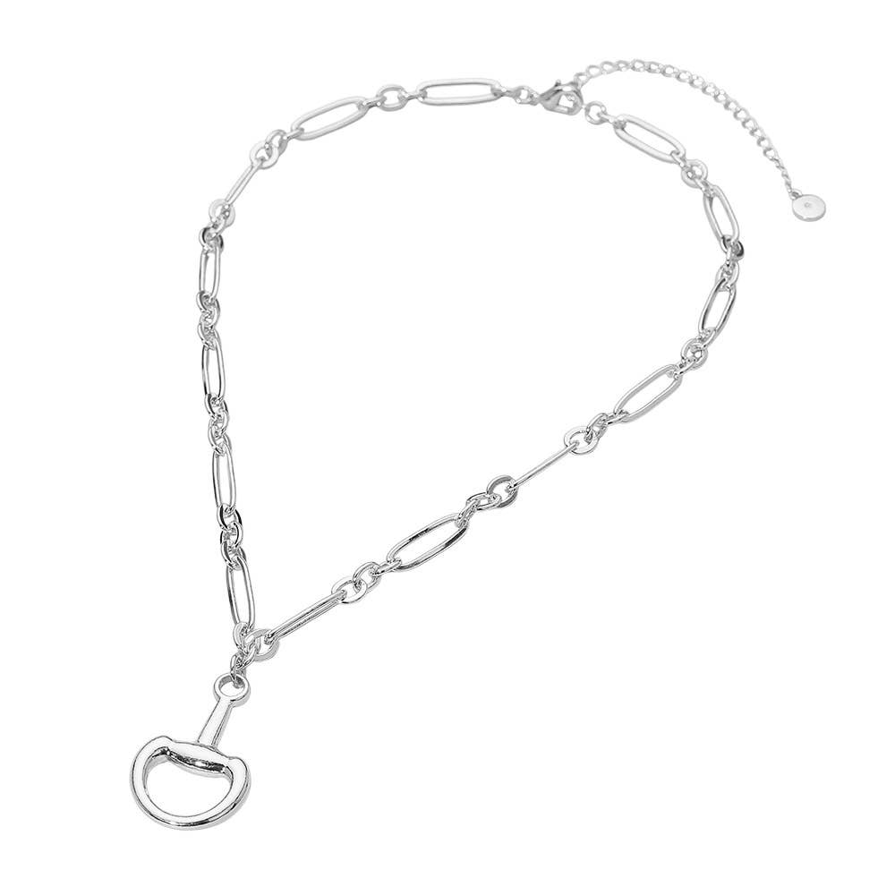 Half Horsebit Pendant Metal Chain Necklace