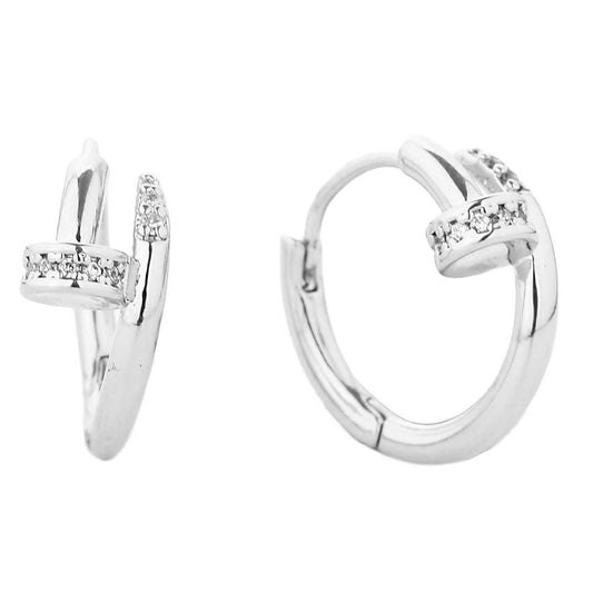 14K Gold Dipped CZ Stone Paved Nail Huggie Hoop Earrings