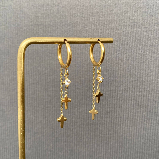 Double K Cross Huggie Earrings