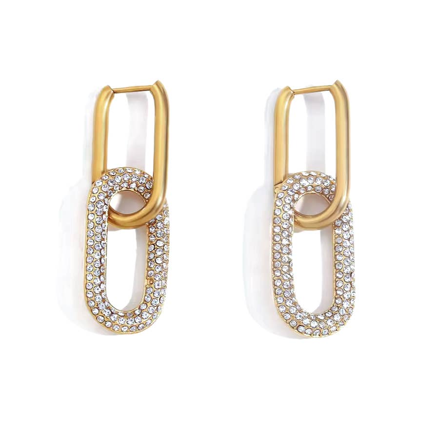 Cz Oval Link Dangle Earrings
