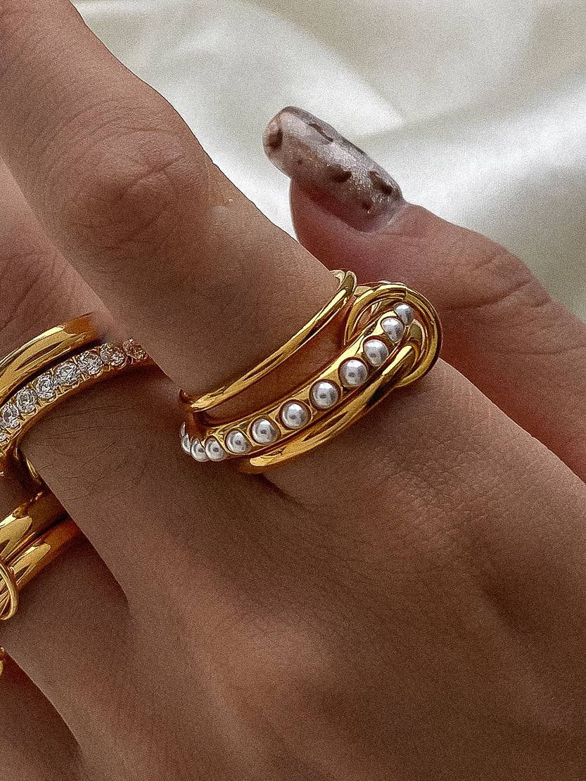 Danton 18K Gold Multi Stack Pearl Band Ring