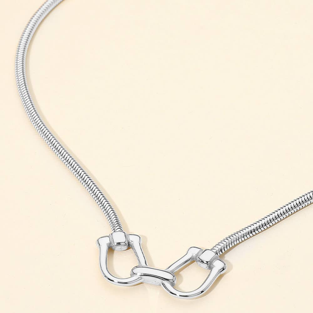 Secret Box Stainless Steel Linked Horsebit Necklace