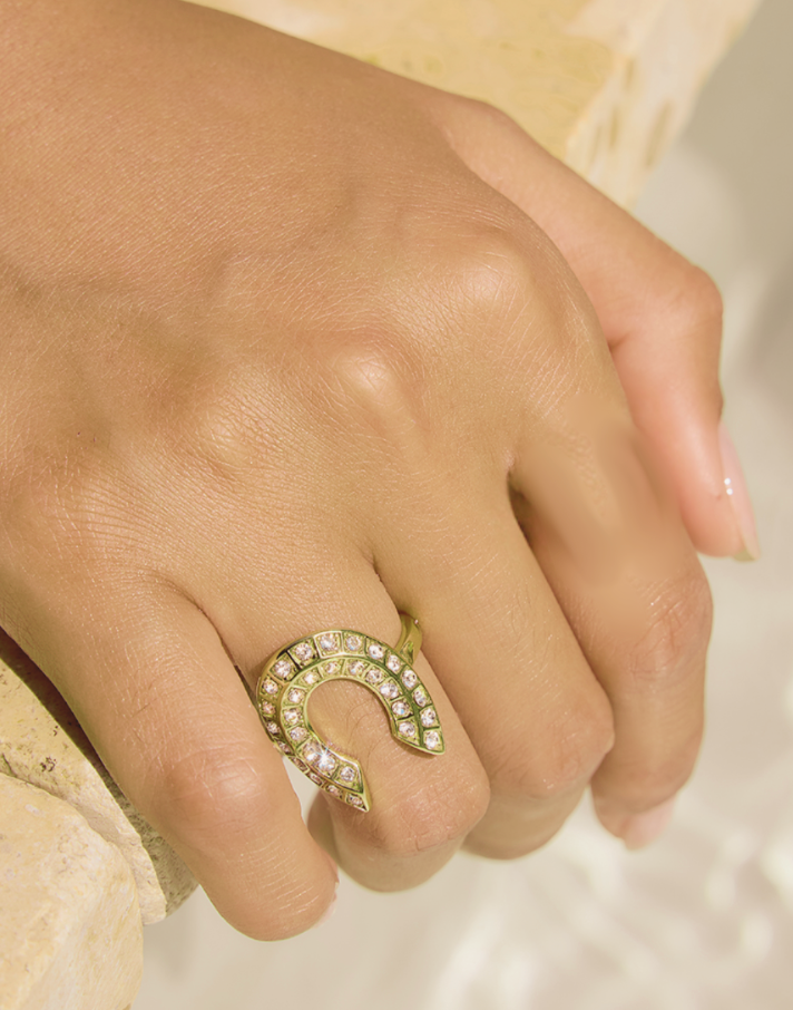 Lucky Horse Shoe CZ Ring