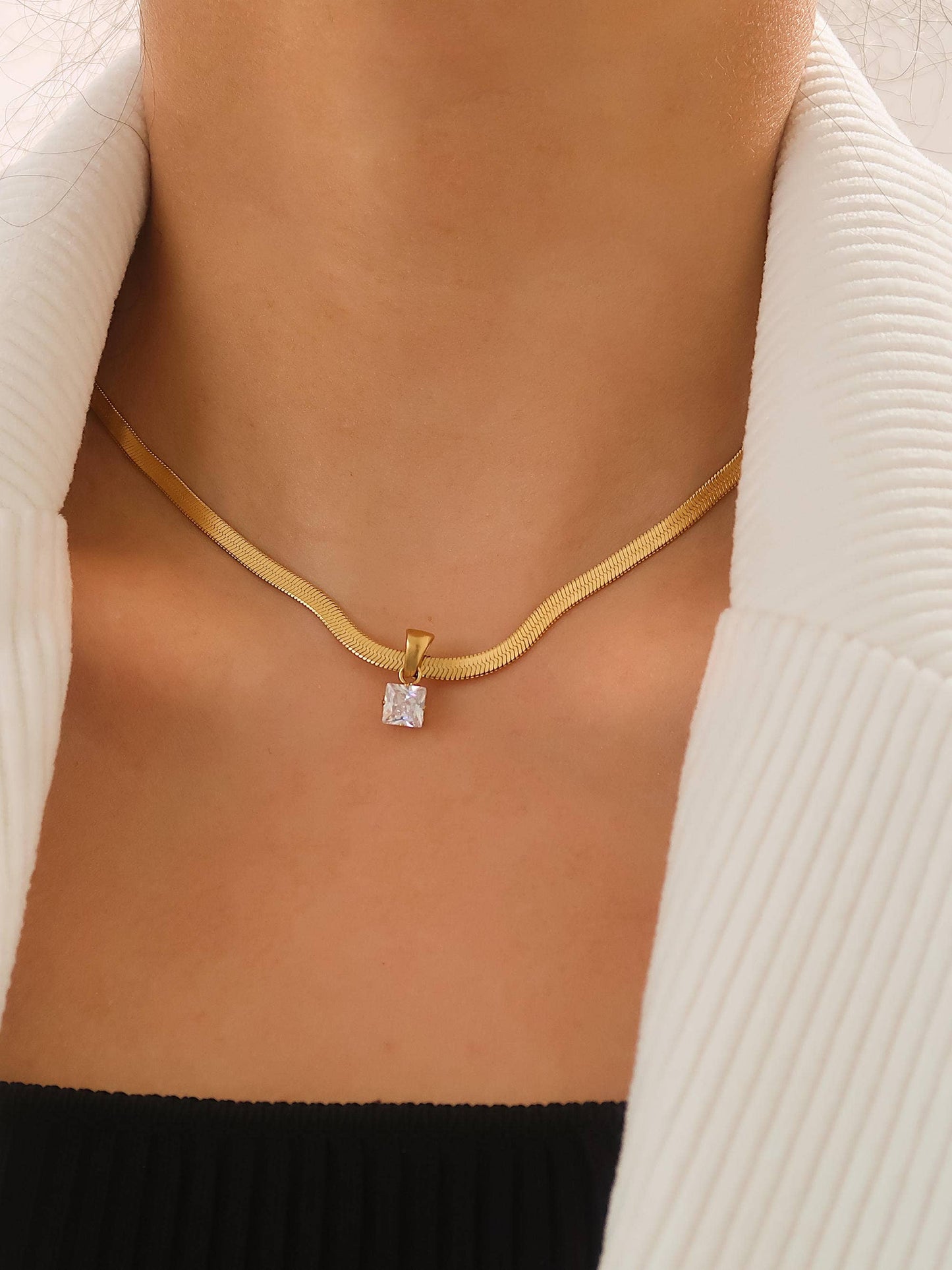 Blanc 18K Gold CZ Snake Chain Necklace