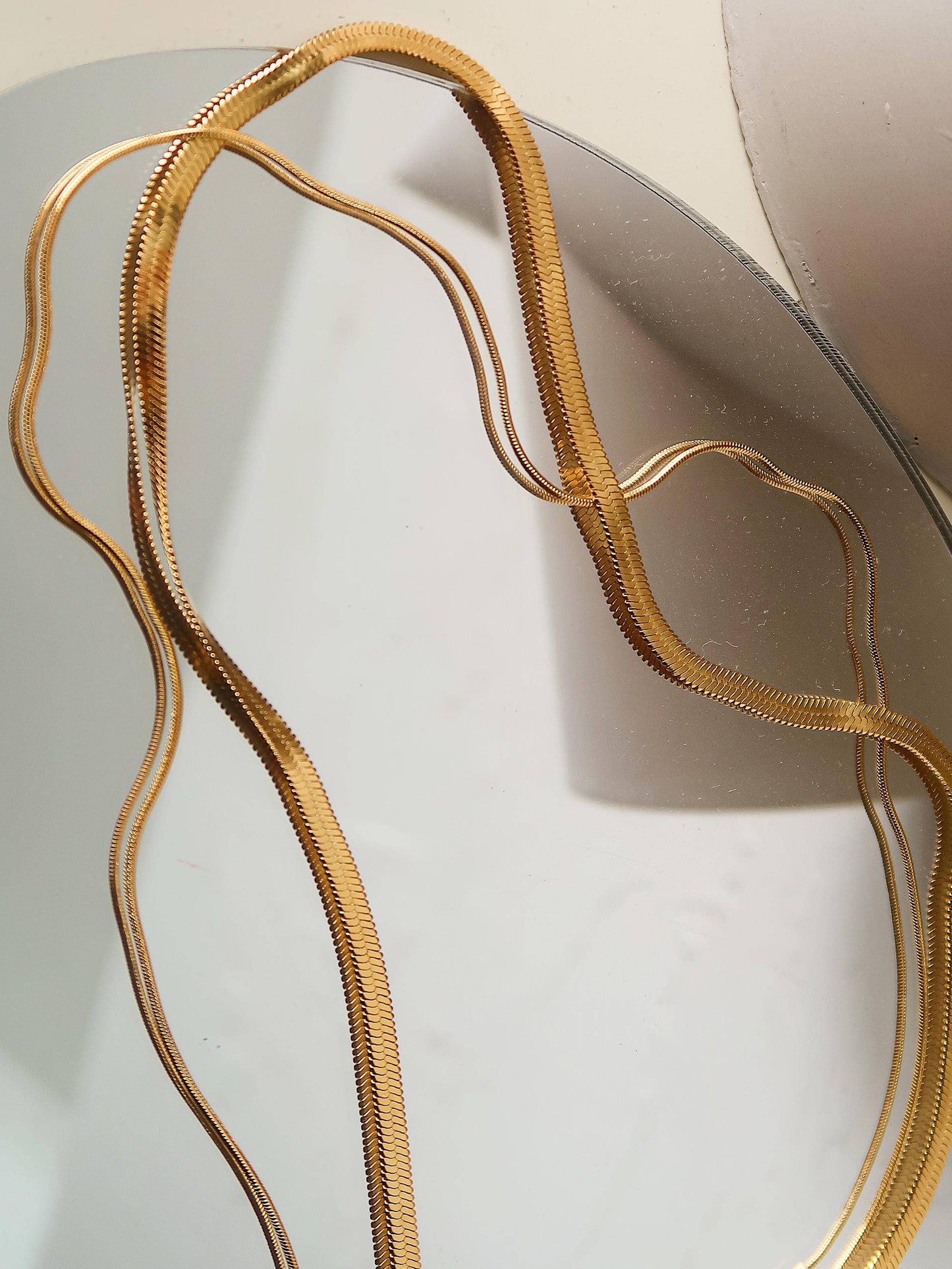 Jean 18K Gold Layered Flat Snake Chain Necklace