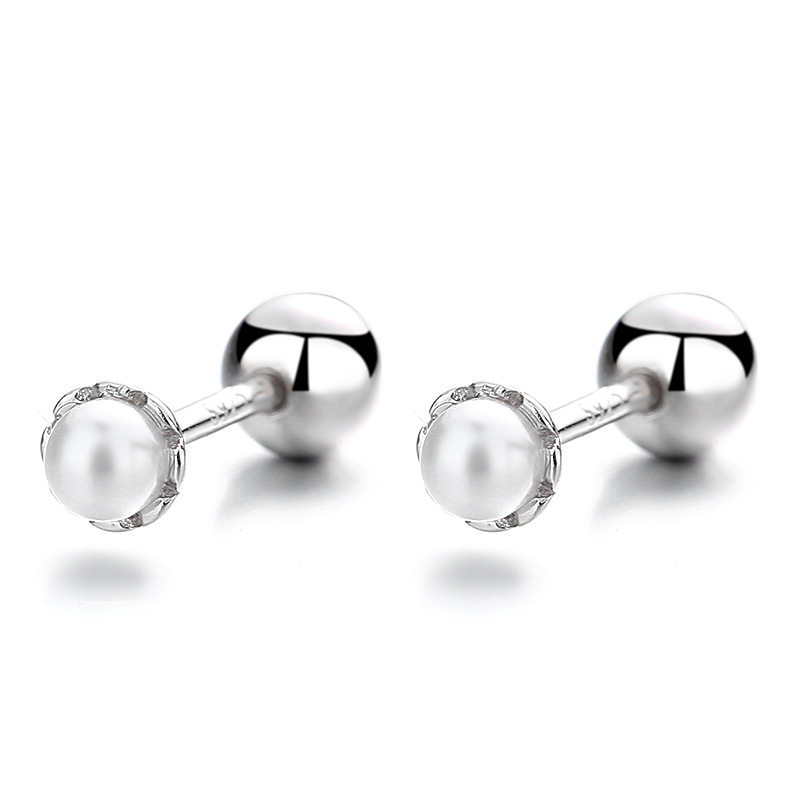 Tiny Small Pearl Flower Stud Earrings in 925 Sterling Silver